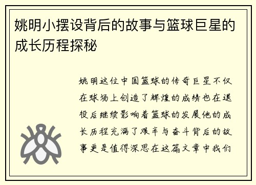 姚明小摆设背后的故事与篮球巨星的成长历程探秘